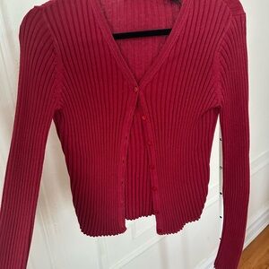Express Ribbed Crimson Cardigan Sweater